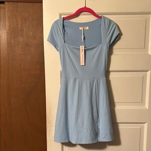 Casual Blue Fit and Flare Romper with Square Neck